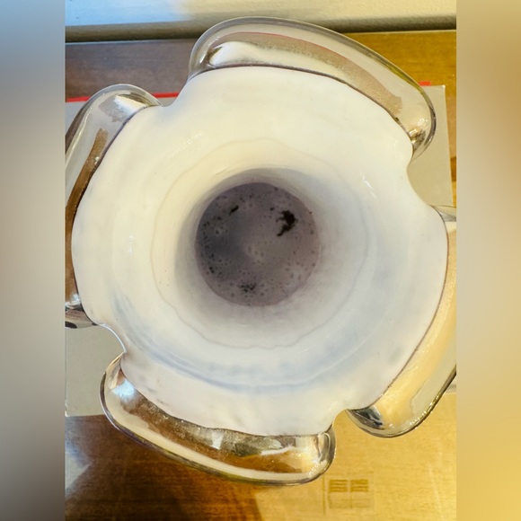 Purple Lavender Gold Speckled Murano Style Cased Art Glass Vase Polished Bottom - Picture 4 of 4